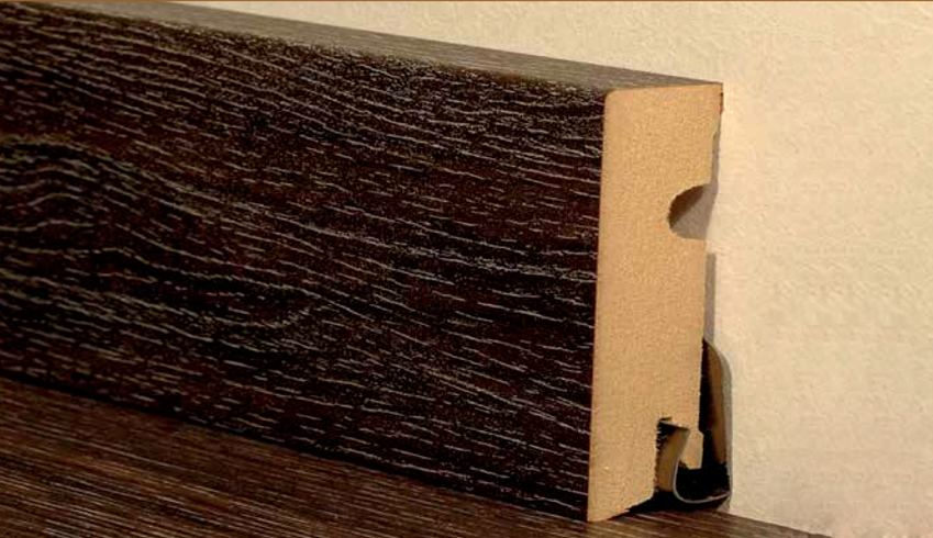 MDF skirting board with fixing clip